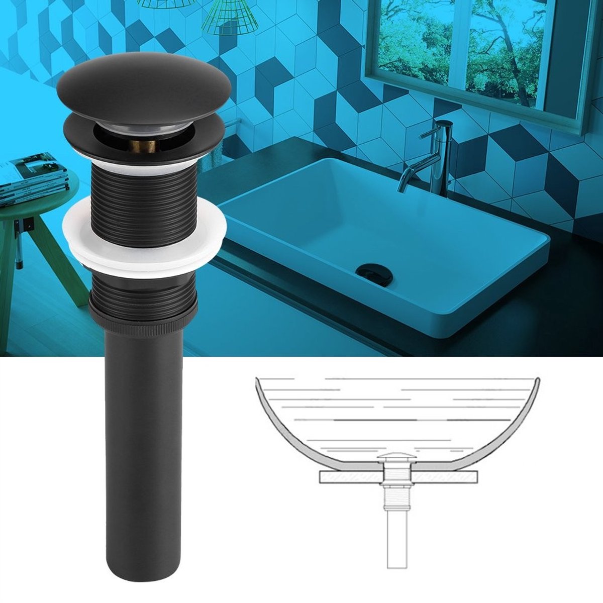 Dailygoods- Afvoerstop - Pop Up Drain Stopper - Gootsteenstop - Badstop - Afvoerplug - Zwart Roestvrij Staal