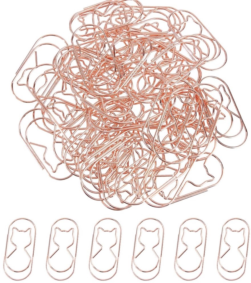 Dailygoods - 60 Stuks Katten Paperclips in Roségoud voor Kantoor en School