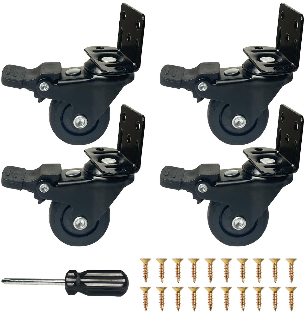 Dailygoods- Meubelwielen Set van 4 - Zware Wielen 50 mm - Zwenkwielen met Rem - L-vormige Wielen - Draagvermogen 50 kg per Wiel - Stil en Krast Niet