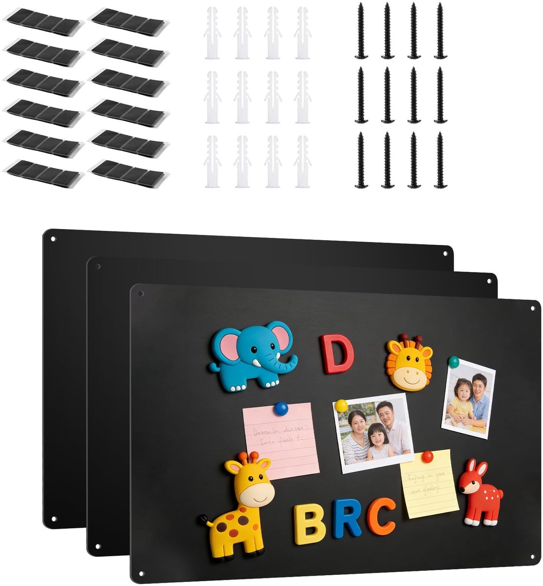 Dailygoods- Magneetbord 3 stuks 43 x 32 cm - Zwart - Prikbord - Magnetisch - Kantoor - Keuken - Hoogwaardig metaal