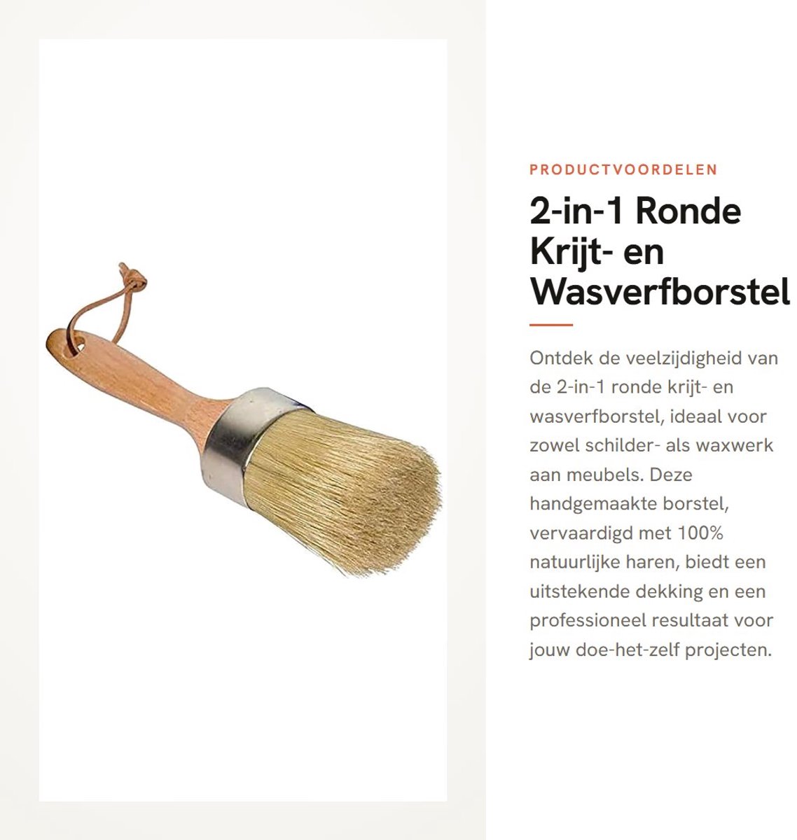 Dailygoods- Verfborstel 2-in-1 - Krijt-/wasverfborstel - Handgemaakt - Natuurlijke haren - Ergonomisch handvat - Voor woondecoratie - Schilderborstel
