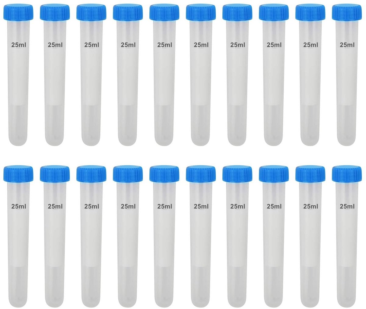 Dailygoods- Reageerbuisjes 20 stuks - Kunststof 25 ml - Schroefsluitingen - Transparant - Afgeronde bodem - Geschikt voor laboratoriumexperimenten - Centrifugebuis