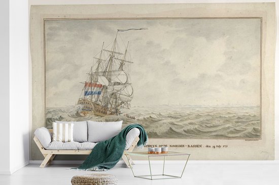 Papier peint vinyle - Le navire Woestduin se coince sur le Noorderrassen - Peinture de Cornelis de Jonker largeur 405 cm x hauteur 260 cm - Tirage photo sur papier peint (disponible en 7 tailles)