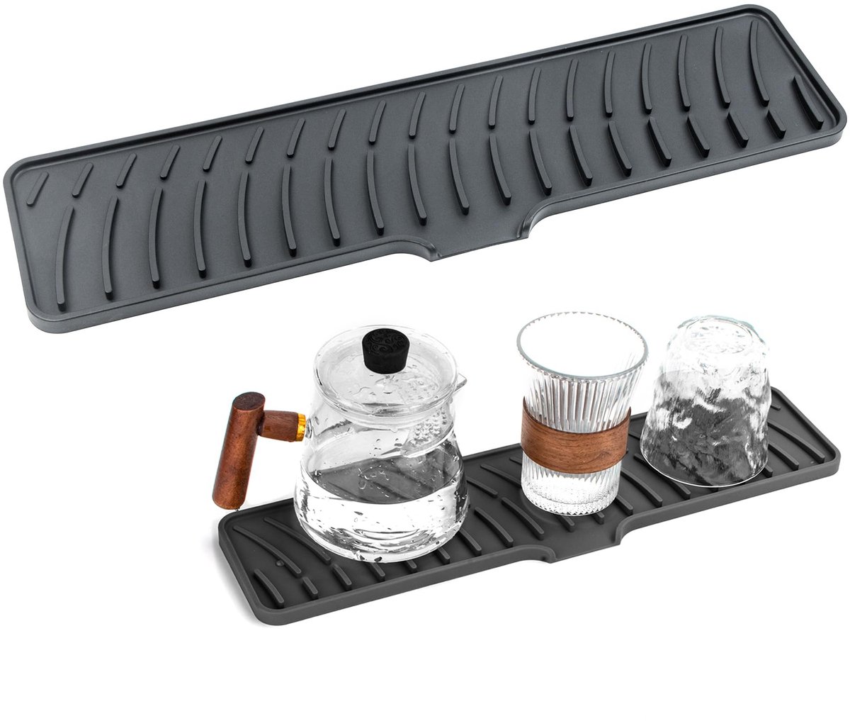 Dailygoods- Afdruiprek Siliconen - Afdruipmat met Afvoer - Golfgeleidend Design - Ruimtebesparend - 42 x 10 cm - Automatische Afwatering