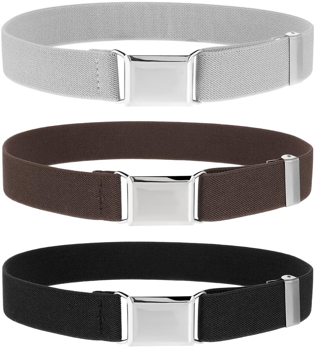 Dailygoods- Peuter Riem Set 3 Stuks - Verstelbare Elastische Riem - Kinderriem Jongen/Meisje - Zwart/Zilvergrijs/Koffie - Draagbaar, 29,13-74 cm