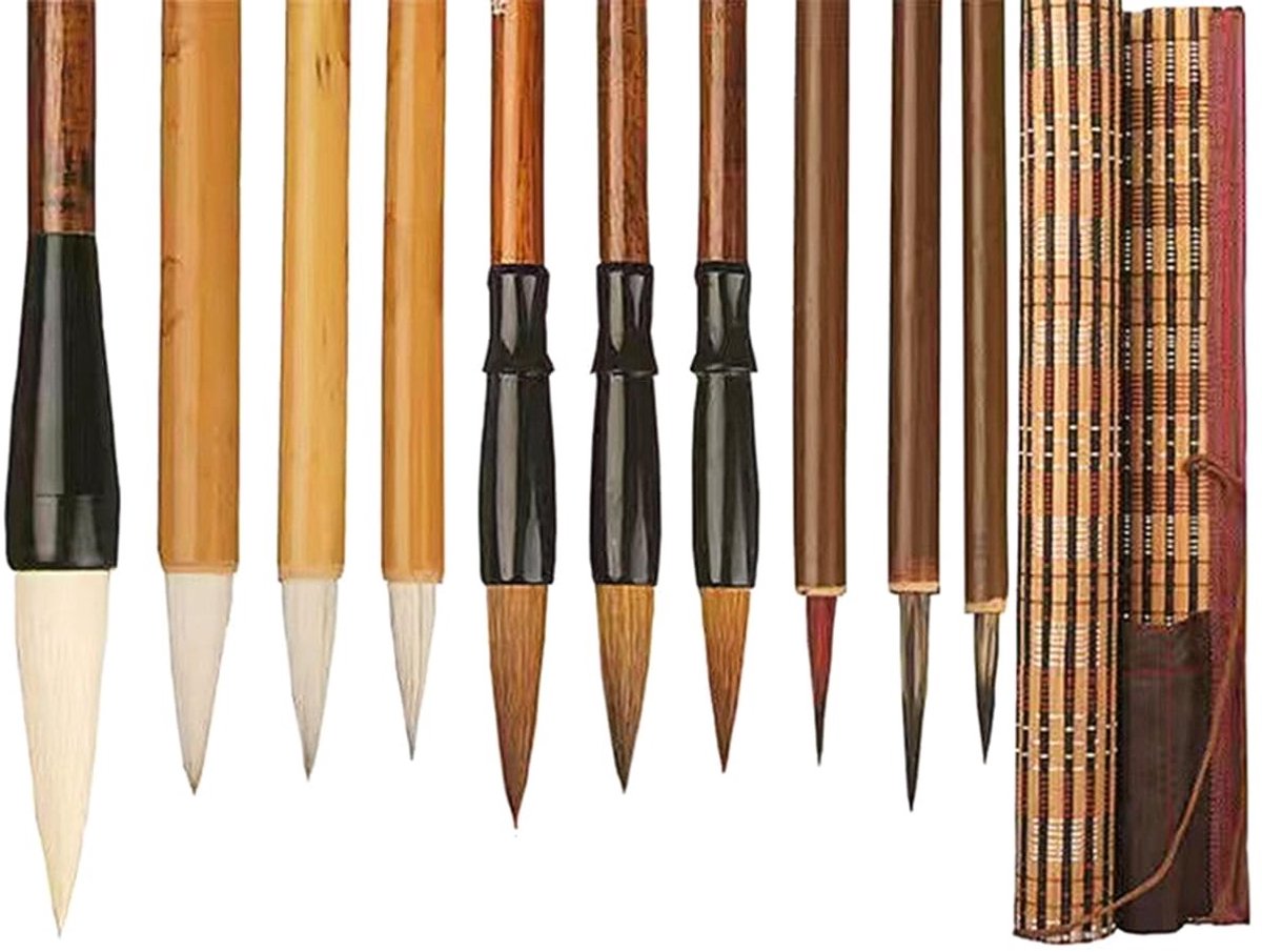 Dailygoods- Kalligrafieborstel Set van 10 - Chinese Kalligrafie - Mengsel van Wol/Wolvenhaar - Bamboe - Versterkte Borstelharen - 15,6 x 14 inch - Schilderborstel