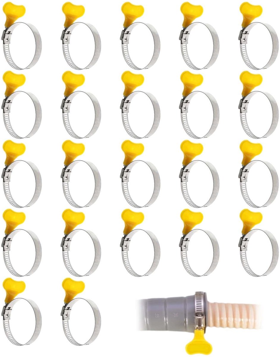 Slangklemmen, met handgreep, instelbaar assortiment slangklemmen, 25-38 mm, slangklem van roestvrij staal, voor flexibele buis