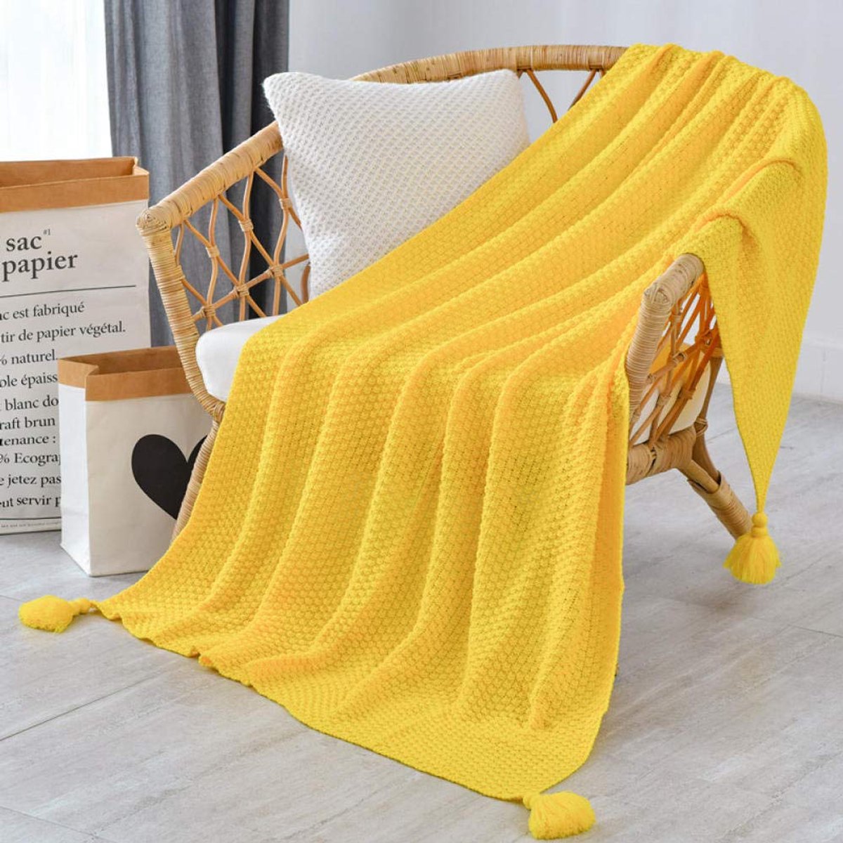 fleece werpdekens Reisformaat - Superzachte donzige warme stevige bedspreien voor bank Microfiber deken -Fel geel_110 cm * 240 cm