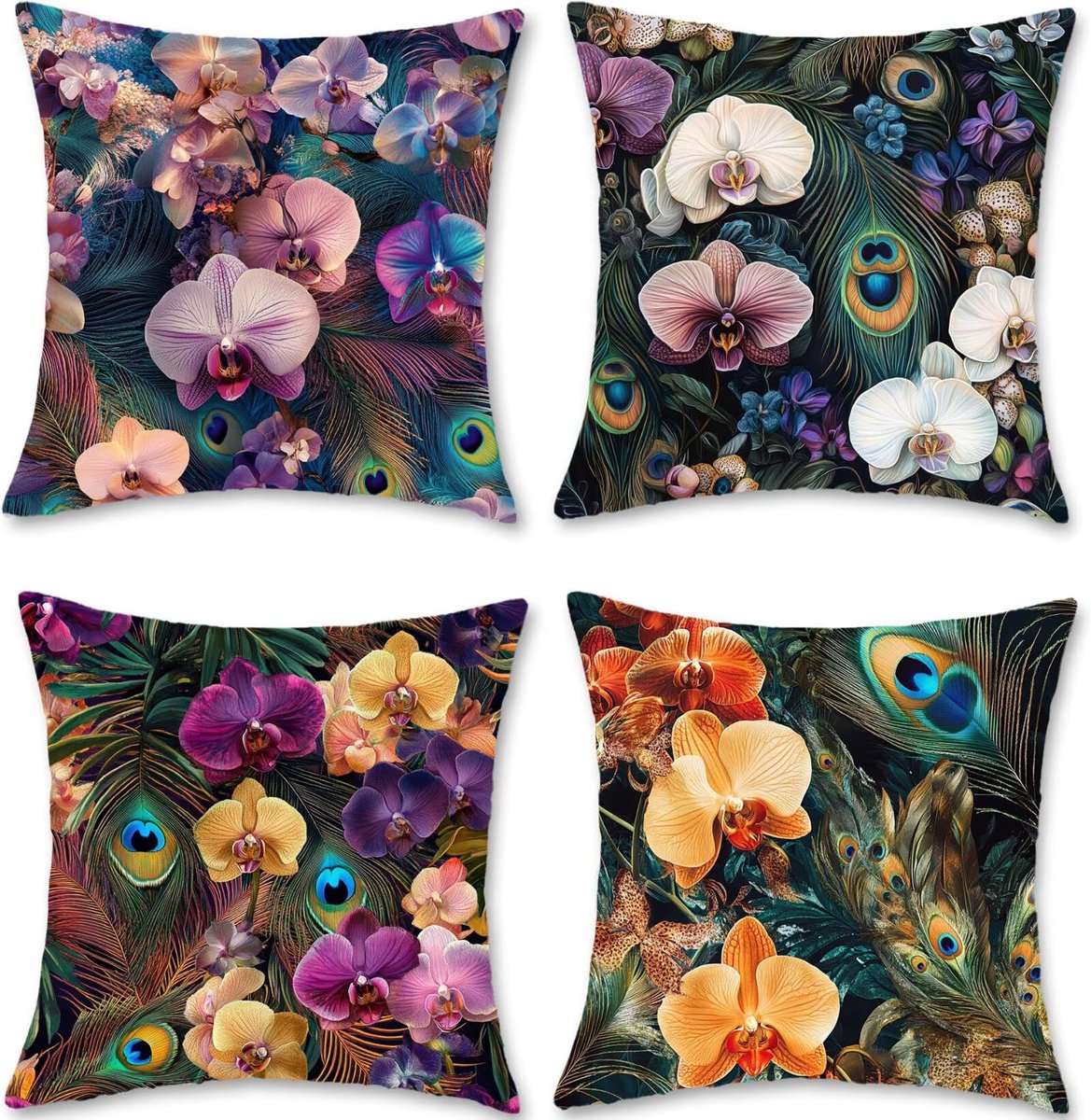 Kussensloop, 50 x 50 cm, 4 stuks, kleurrijk, fluweel, bankkussen, kussensloop, orchidee, decoratief, zacht en ademend, voor thuis, Halloween, binnenplaats, decoratie, S1-342
