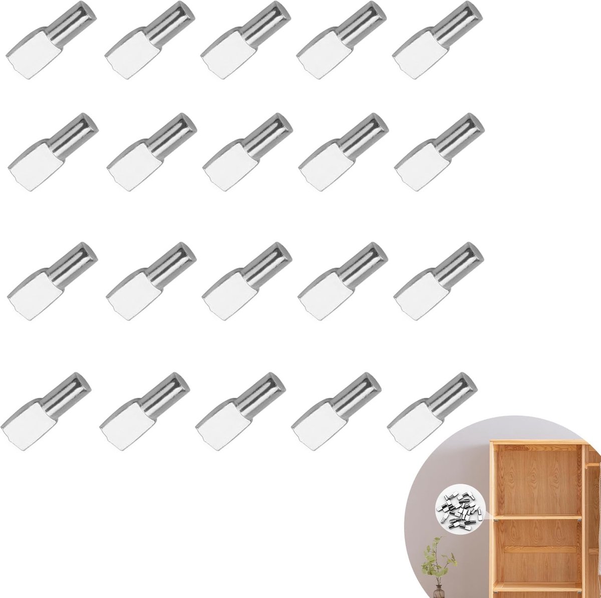 20 stuks plankhouders, plankhouders, vernikkeld metaal, 5 mm x 19 mm, robuuste metalen plaathouders voor kasten en kantaccessoires, duurzaam en corrosiebestendig