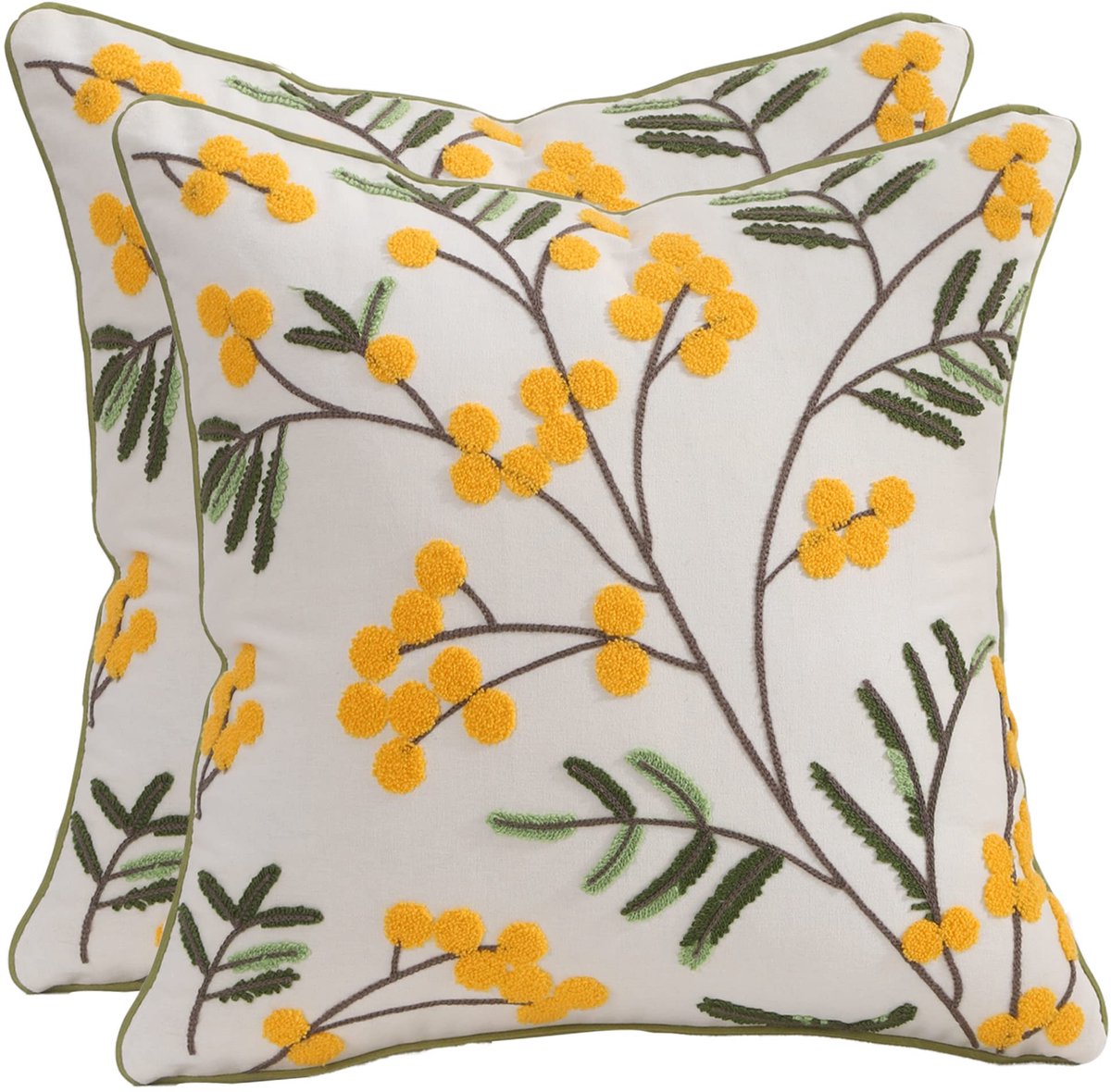 Geborduurde decoratieve kussenhoezen 16x16 set van 2 schattige duindoorn fruit kussenslopen boerderij decor vierkante bloemen kussenslopen voor bank bank slaapkamer woonkamer auto
