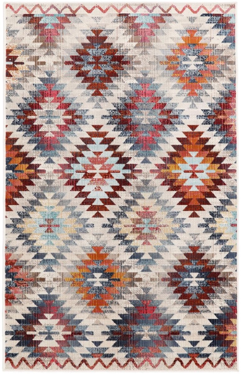 Vloerkleed, Moderne, 100 x 160 cm, Rechthoekig, Laagpolig, Woonkamer, Keuken, Alleen handwas, oeko_tex_100, Rood/Multi