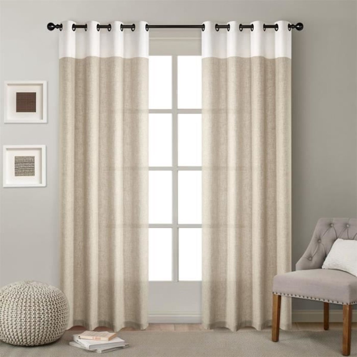 LISM-Verduisterende linnen gordijnen - wit - 132x244 cm - met ringen