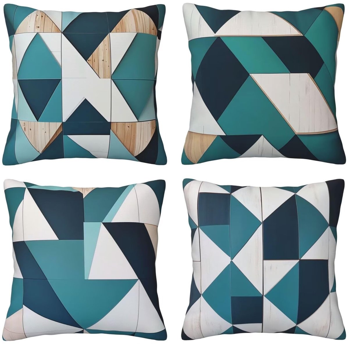 Set van 4 kussenslopen, 65 x 65 cm, geometrisch, groen, kussenslopen, fluweel, zacht, groot, ademend, dubbelzijdig, bankkussen, vierkant, decoratie voor bed, auto, huis, woonkamer, bank, slaapkamer