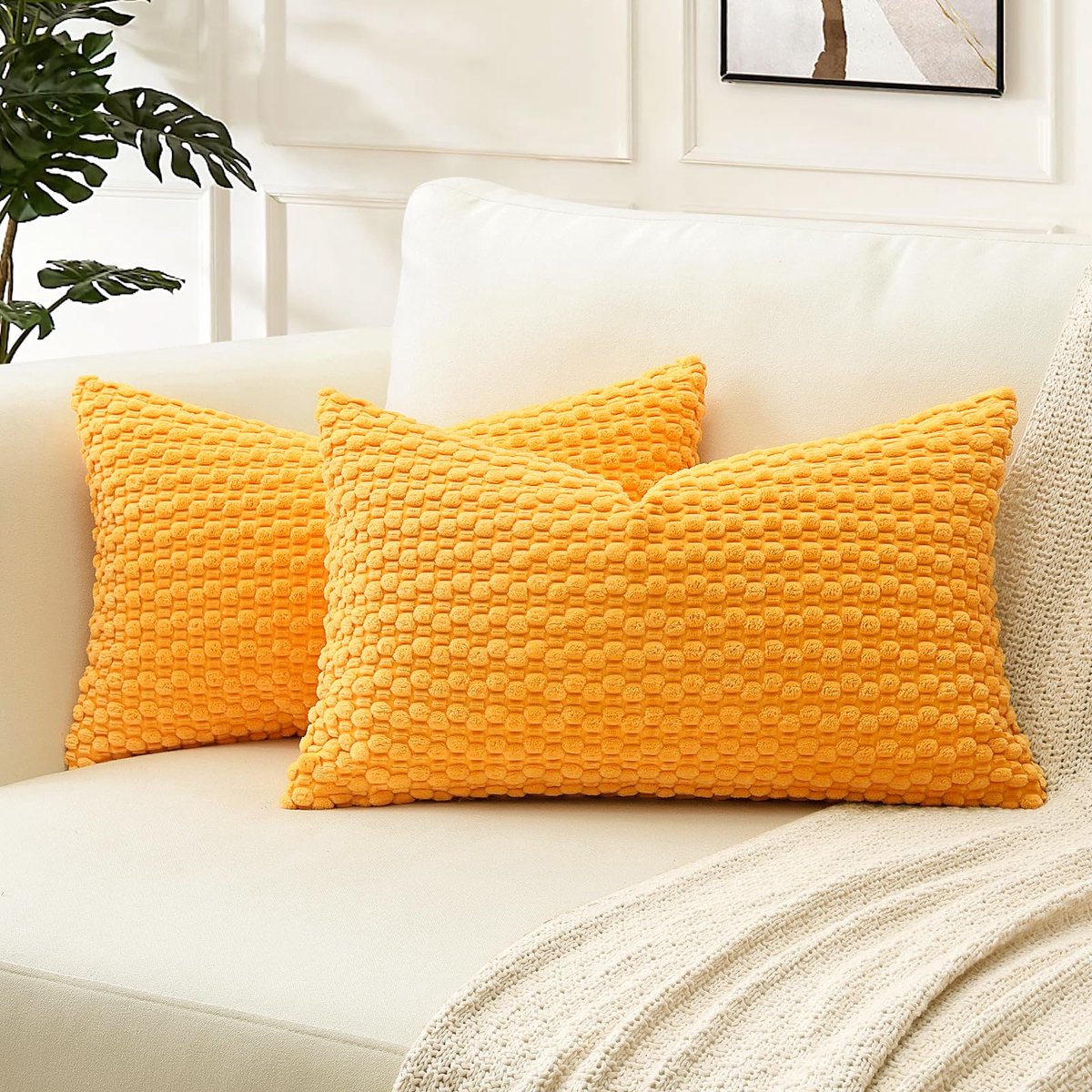 Decoratieve corduroy kussenslopen 40 x 60 cm, super zachte, boho, gestreepte lendenkussenslopen, geometrische hoes voor bank, slaapkamer, auto, decoratie, set van 2, goudkleurig