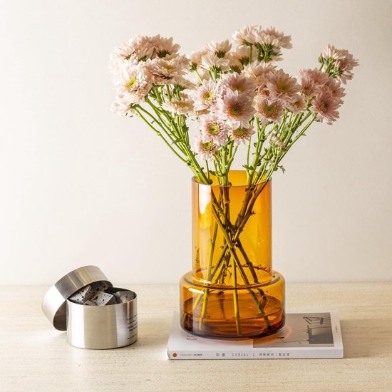 Amber Glazen Vaas - Decoratieve Bloemenvaas in Moderne, Minimalistische Scandinavische Stijl - Luxe