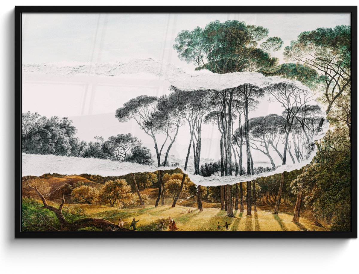 Fotolijst incl. Poster Zwart Wit- Italiaans landschap parasoldennen - Kunst - Hendrik Voog