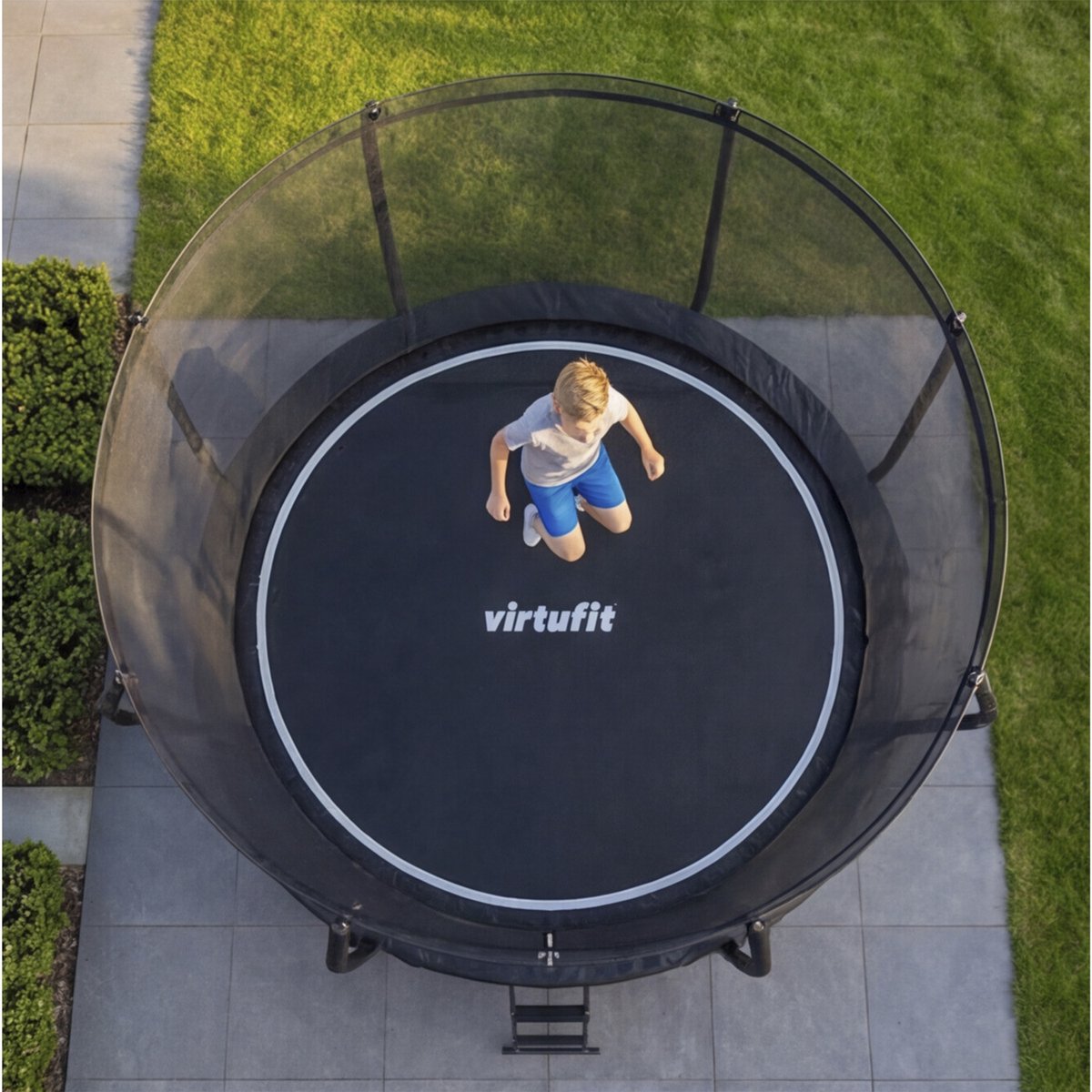 VirtuFit Premium Trampoline met Veiligheidsnet - Ø 366 cm Diameter - Incl. Beschermrand - Extra Veilig - Gratis trap - Water- en UV-bestendig - Max. 150 kg - Voor Kinderen en Volwassenen - Zwart – foto 4