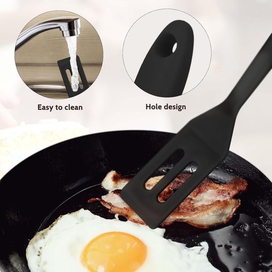 2 stuks mini siliconen spatel, anti-aanbak siliconen serveerdraaier, kleine spatels voor keuken koken, hittebestendige koekjesspatel met sleuven (zwart) — afbeelding 3