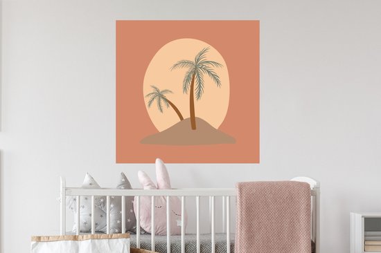 Muurstickers - Sticker Folie - Palmboom - Zon - Pastel - Zomer - 50x50 cm - Plakfolie - Muurstickers Kinderkamer - Zelfklevend Behang - Zelfklevend behangpapier - Stickerfolie