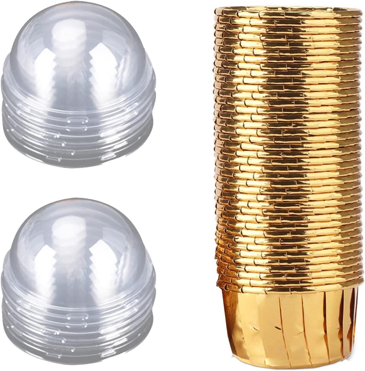 50 stuks papieren muffinvormen, aluminiumfolie cupcake, cupcake bakbeker met deksel, Geschikt voor verjaardagsfeesten, vakantiefeesten (goud)