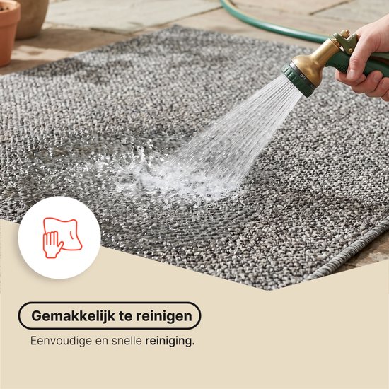 Tapiso Calma Buitentapijt Weerbestendig Buitenkleed Balkon Tuin Terras Wasbaar UV-bestendig Gangkleed Outdoor Vloerkleed Grijs 80x150
