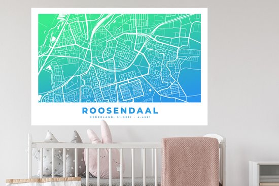 Muurstickers - Sticker Folie - Stadskaart - Roosendaal - Blauw - 120x80 cm - Plakfolie - Muurstickers Kinderkamer - Zelfklevend Behang - Zelfklevend behangpapier - Stickerfolie