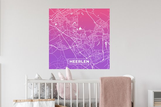 Stickers Stickers muraux - Plan de la ville - Heerlen - Violet - Pays- Nederland - 80x80 cm - Feuille adhésive - Carte