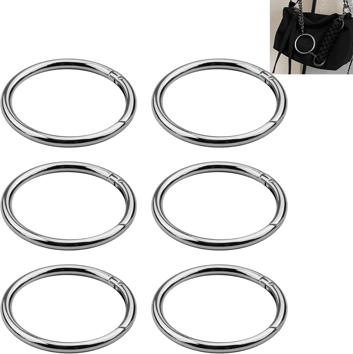 Set van 6 ronde karabijnhaken van zinklegering, 60 mm, sleutelhangers voor handtas, knutselen, corrosiebestendig, zilver (5 cm)