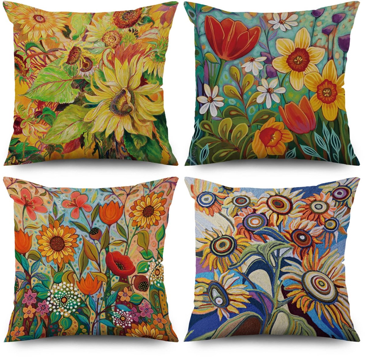 Kussenset, zeebloempatroon, wasbaar polyester vlas textiel deco kussen outdoor bekleding
