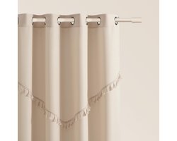 Chloe Gordijn met zilveren ringen, semi-transparant, 140 x 280 cm breed x hoogte, semi-transparant, decoratief modern gordijn, woonkamer, slaapkamer, crème, 1 stuks
