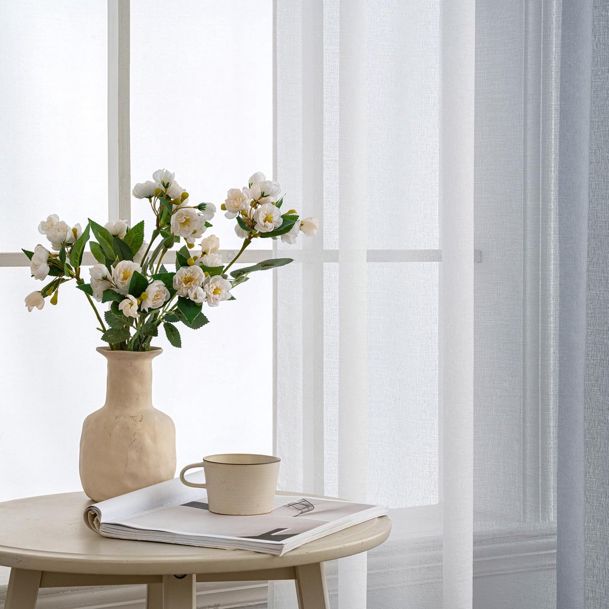 Set van 2 transparante gordijnen, gordijnen met ringen en een kleurverloop, semi-transparant, lichtgewicht, elegant, binnengordijnen voor moderne woonkamer, balkon, huis, 140x245cm, grijs