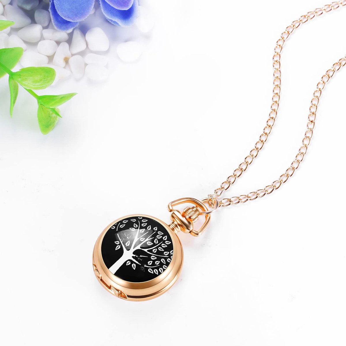 JewelryWe Vintage Zakhorloge voor Vrouwen Klassiek Verguld Ronde Analoge Quartz Horloge Klok Hanger Ketting Horloge met Ketting voor Valentijnsdag