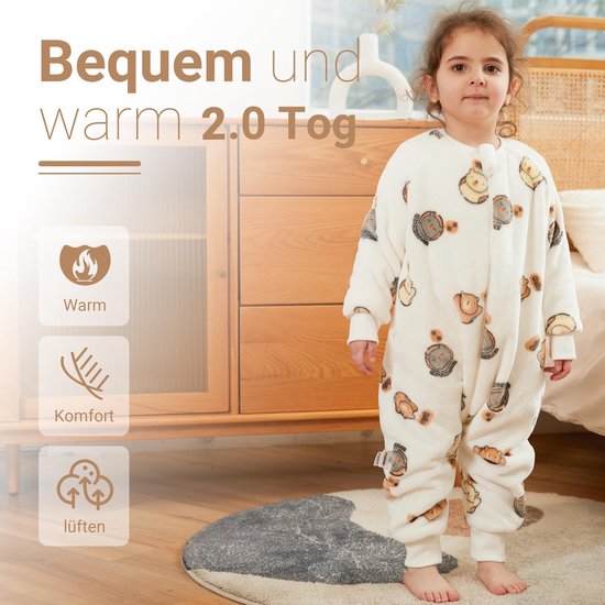 Slaapzak met voeten, 2,0 TOG slaapzak met ademend materiaal en liefdesvol ontwerp, ideaal voor jongens en meisjes en geschikt voor het hele jaar door, wit, 100 van Slaapzak Met Voeten — afbeelding 3