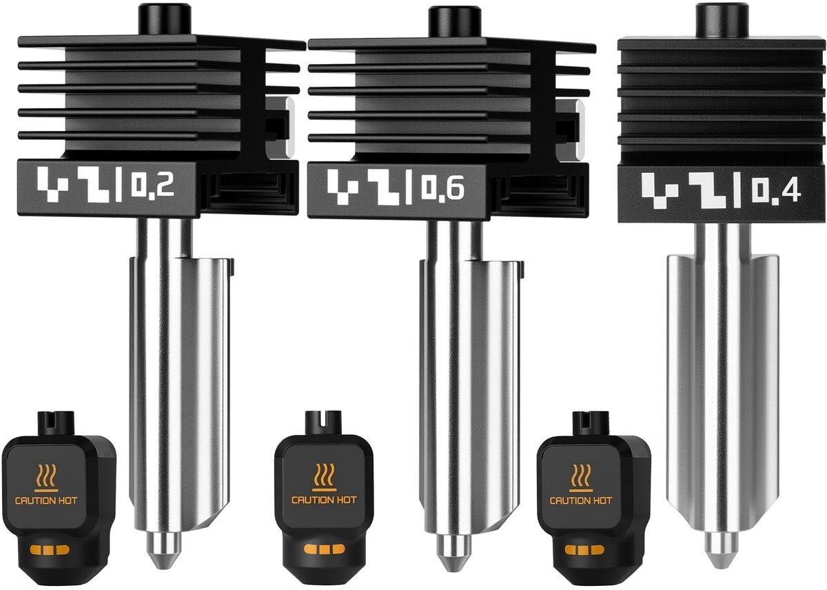 Dailygoods- Hotend 3 Stuks - Gehard Stalen Mondstuk 0,2 mm/0,4 mm/0,6 mm - Hoge Temperatuur Extruder - Siliconen Hoes - Compatibel met Bambu Lab X2D/P2S - 3D-printer Hotend