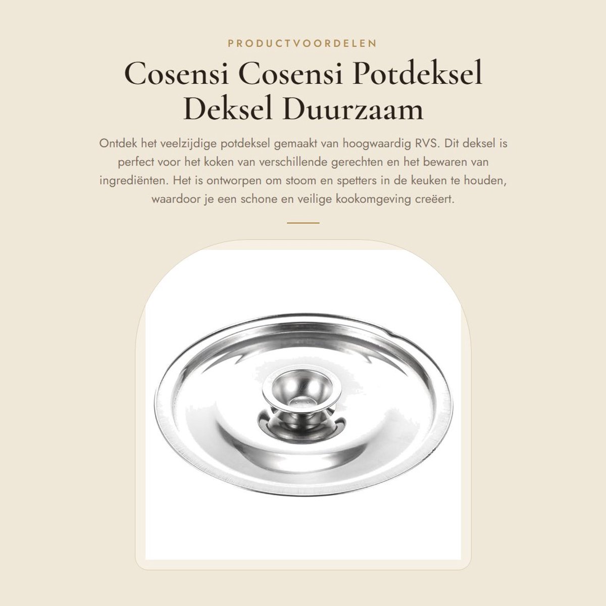 Dailygoods- Deksel 28 cm - Roestvrij Stalen Deksel - Pannendekselhouder - Dekselopener - Geschikt voor Potten en Jars - Makkelijk te Reinigen - Pannendeksel