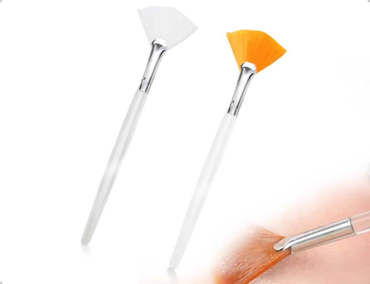 Dailygoods- Waaierkwasten Set - 2 Stuks - Zachte Cosmetica Maskerkwasten - Transparante Kunststof Handgreep - Geschikt voor Huidverzorging - Waaiervormig Ontwerp - Make-upkwasten