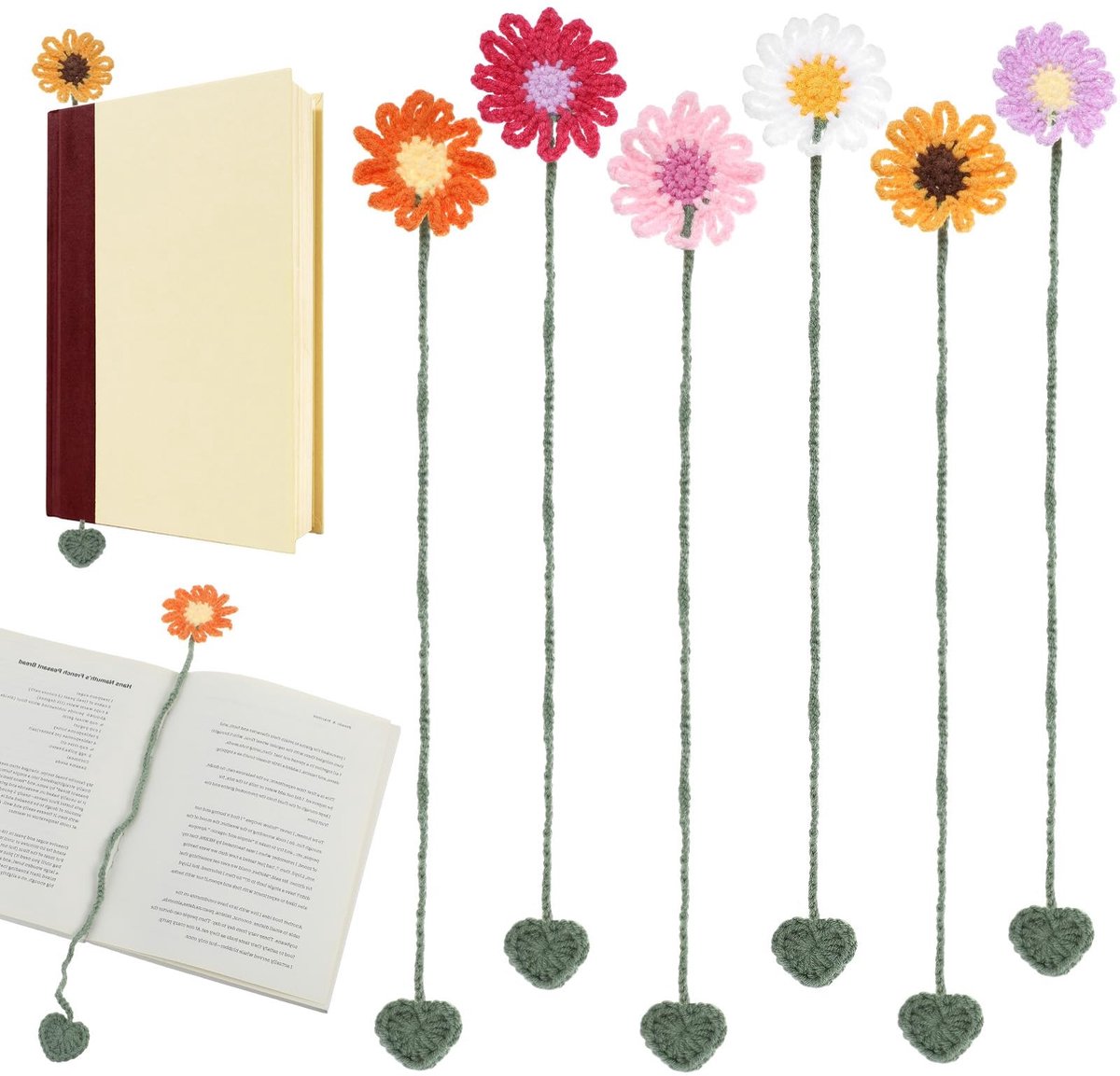 Dailygoods - 6 stuks bloemenbladwijzers, handgemaakte bladwijzers, haken, 6 stijlen, boekenliefhebbers en leraren, leesaccessoires, boeken, charme