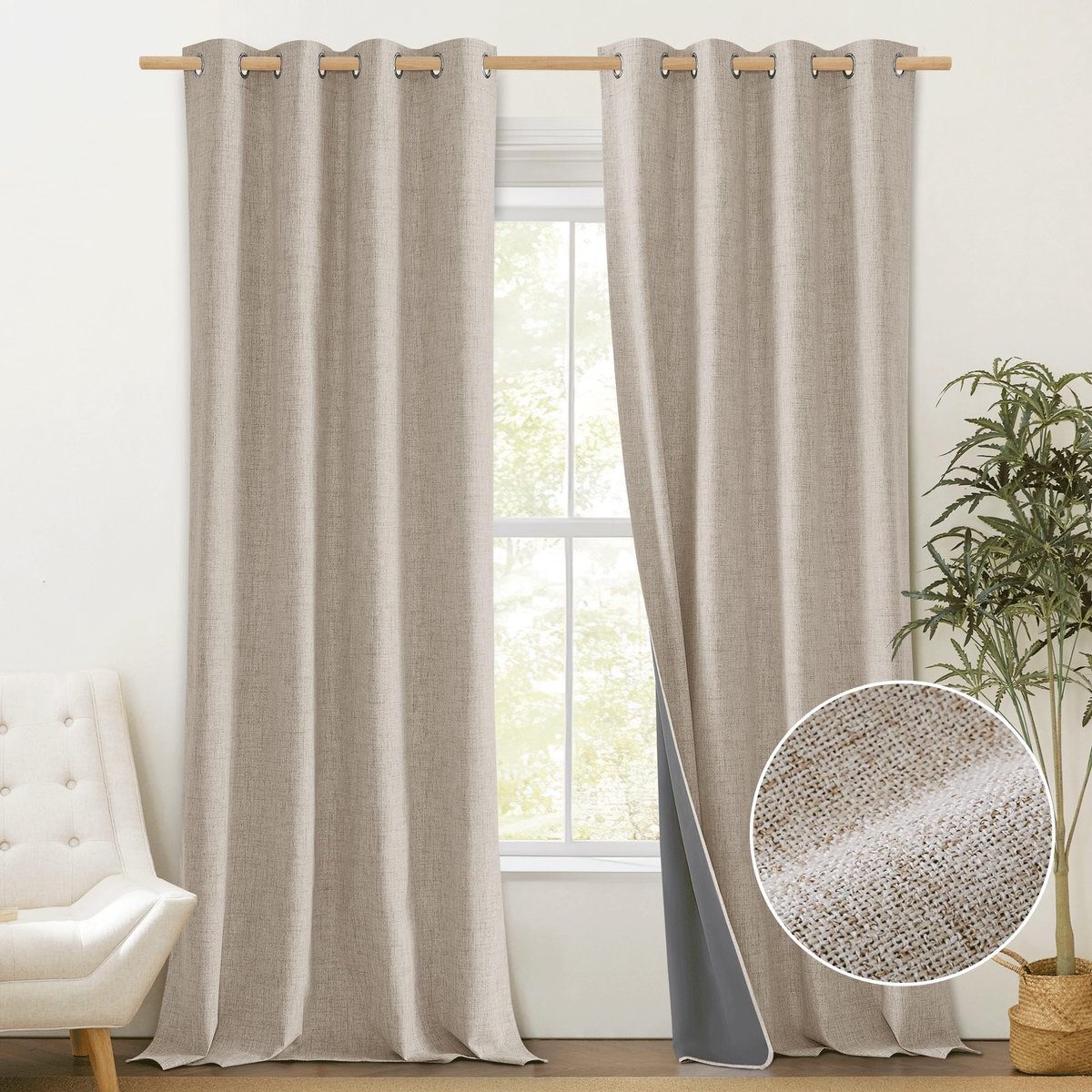 Dailygoods- Gordijnen Verduisterend 100% - Gordijnen met Ringen - Gordijnen 2 Stuks - Linnenlook - 132 x 245 cm - Thermo Behandeling - Verduisteringsgordijnen