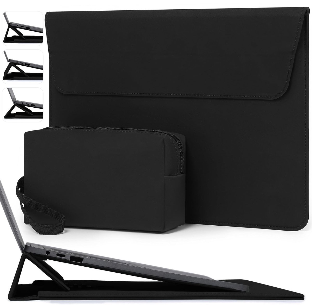 Dailygoods - HYZUO 15 Inch Laptophoes Laptopsleeve met Verstelbare Standaard voor MacBook Air 15 M5 A3448 M4 A3241 M3 A3114 M2 A2941 2026-2023, MacBook Pro 15, 15" Surface Laptop 7/6/5/4, Zwart