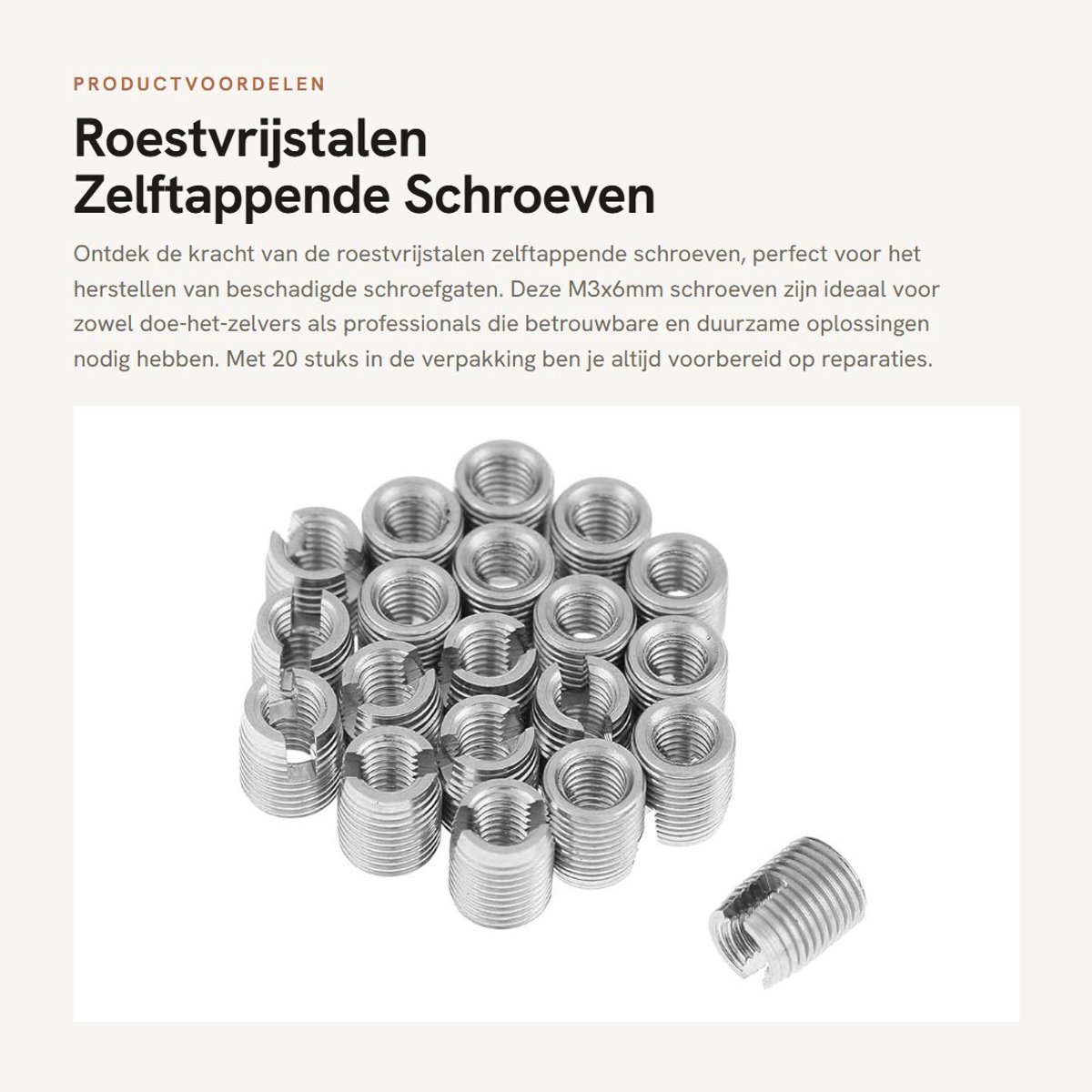 Dailygoods- Schroefdraadinzet 20 Stuks - M3x6mm Roestvrij Staal - Zelftappend - Stevig - Onderdeel voor Reparatie - Verbeterde Slijtvastheid - Draadinzet