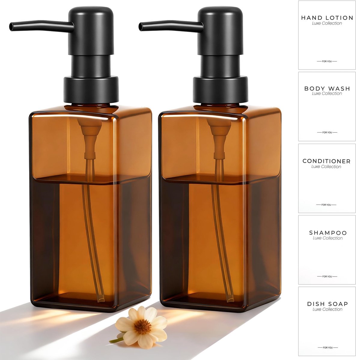 Dailygoods- Zeepdispenser Amberkleurig - Glazen Zeepdispenser - 350ml - Duurzaam - Navulbare Fles - Handzeepdispenser - Flesdispenser