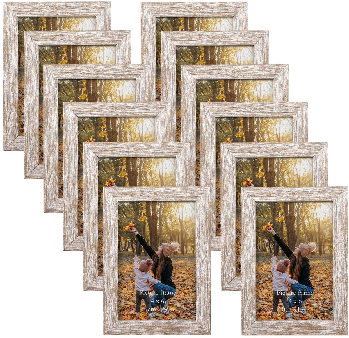 Fotolijst rustieke witte fotolijst met glasplaat 10x15 cm, set van 12