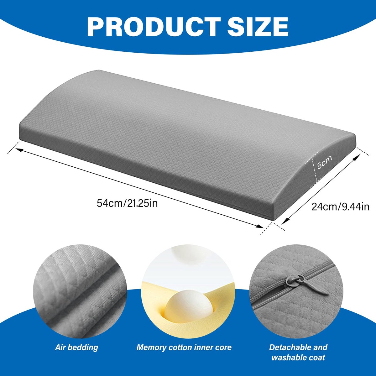 56 x 26 cm lendenwervelkussen voor het verlichten van rugpijn, orthopedisch lendenkussen, Lumbar Support Pillow, ruglendensteunkussen van traagschuim voor bed en bank (grijs)
