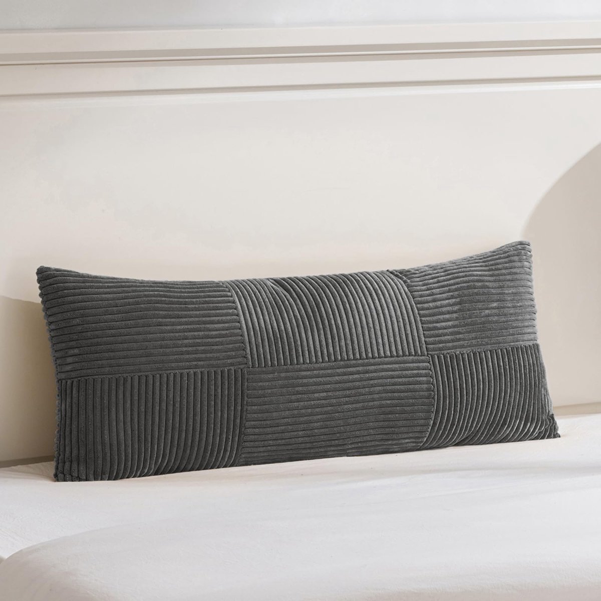 Kussenhoezen voor bank, donkergrijs, 40 x 145 cm, corduroy, modern zacht kruispatroon, decoratieve kussenslopen met verborgen ritssluiting, voor bank, slaapkamer