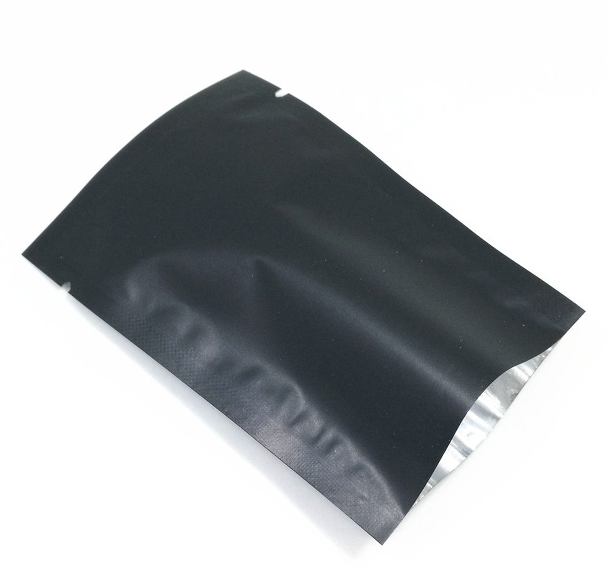 Platte open top matte aluminiumfoliezakken, zwart, voedselopslag, warmte-verzegeld, vacuüm verzegelbaar, matte film, 12,0 x 18,0 cm, 0,08 mm