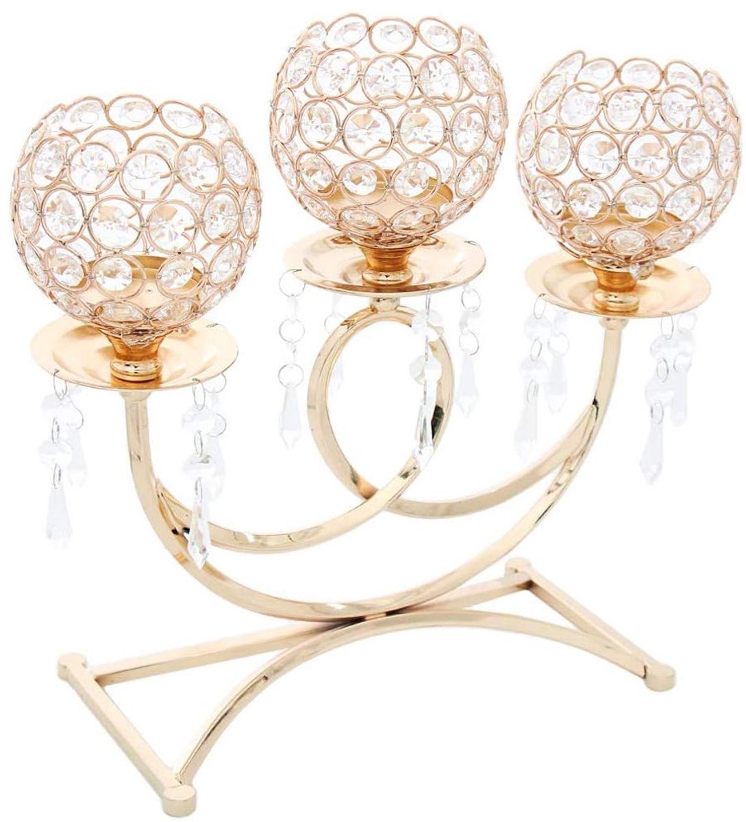 Kristallen Metalen Votief Kaarsenhouder 3-armige Kandelaar 36cm Hoog Bruiloft Evenement Kandelaar Kaarsstok Decoraties - Goud
