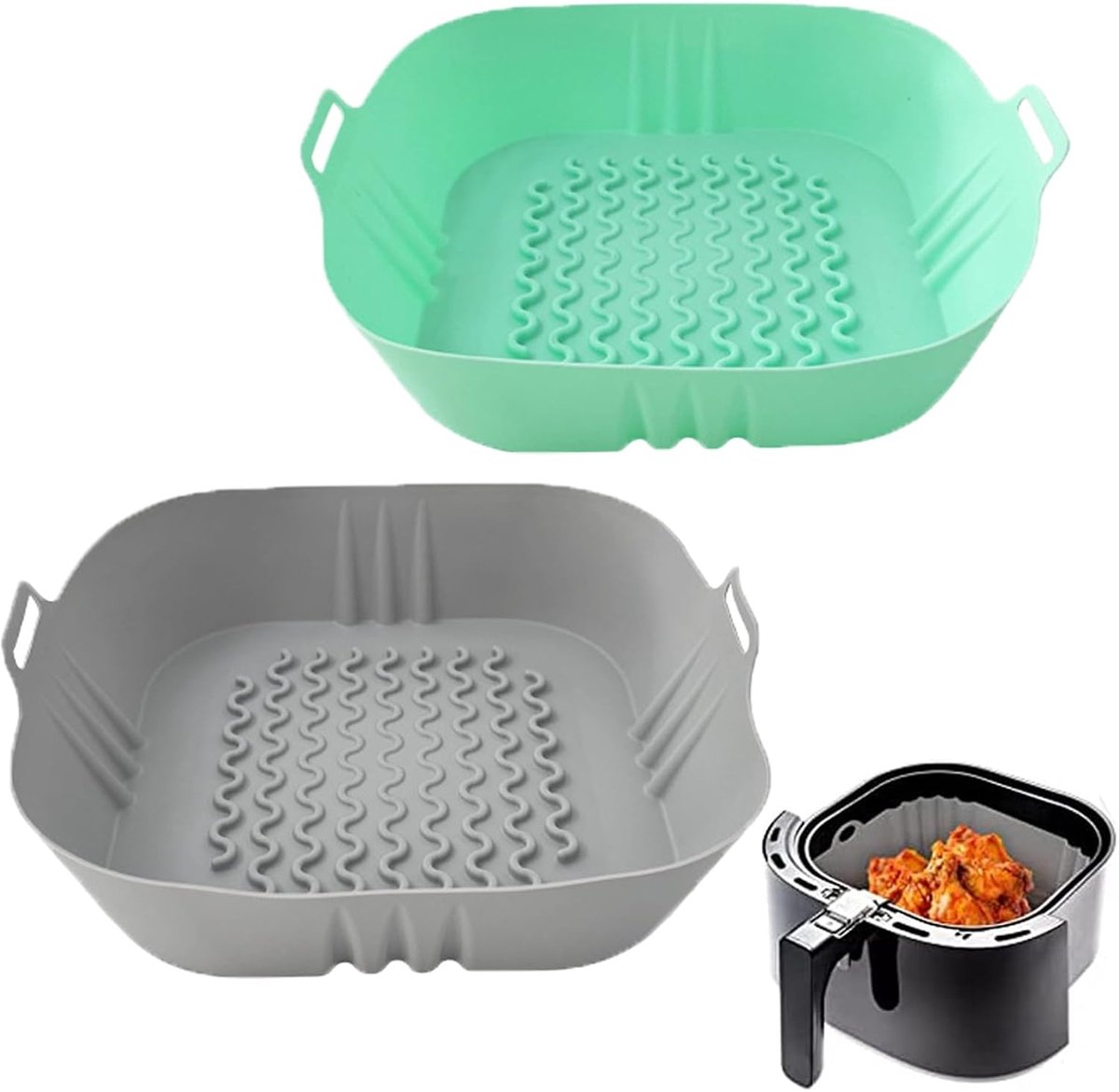 2 stuks siliconen vorm voor heteluchtfriteuse Airfryer Liners siliconen potliners bakpapier rond mand herbruikbaar siliconen inzetstuk voor heteluchtfriteuse accessoires voor magnetron