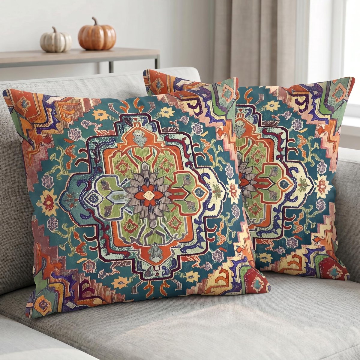 kussenhoezen, 45 x 45 cm, set van 2 vintage kussens, exotisch, sofakussen, fluweel, abstract, decoratieve kussenhoezen voor tuin, bank, studeerkamer, woonkamer, bed