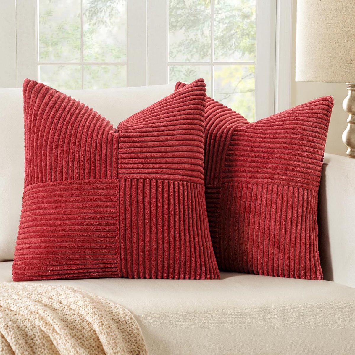 Set van 2 kussenslopen, 40x40cm, wijnrood Kerstmis kussensloop Kussenslopen Sofakussen Dekokissen Boho Couchkussen Kord Decoratieve sierkussenbezug voor bank